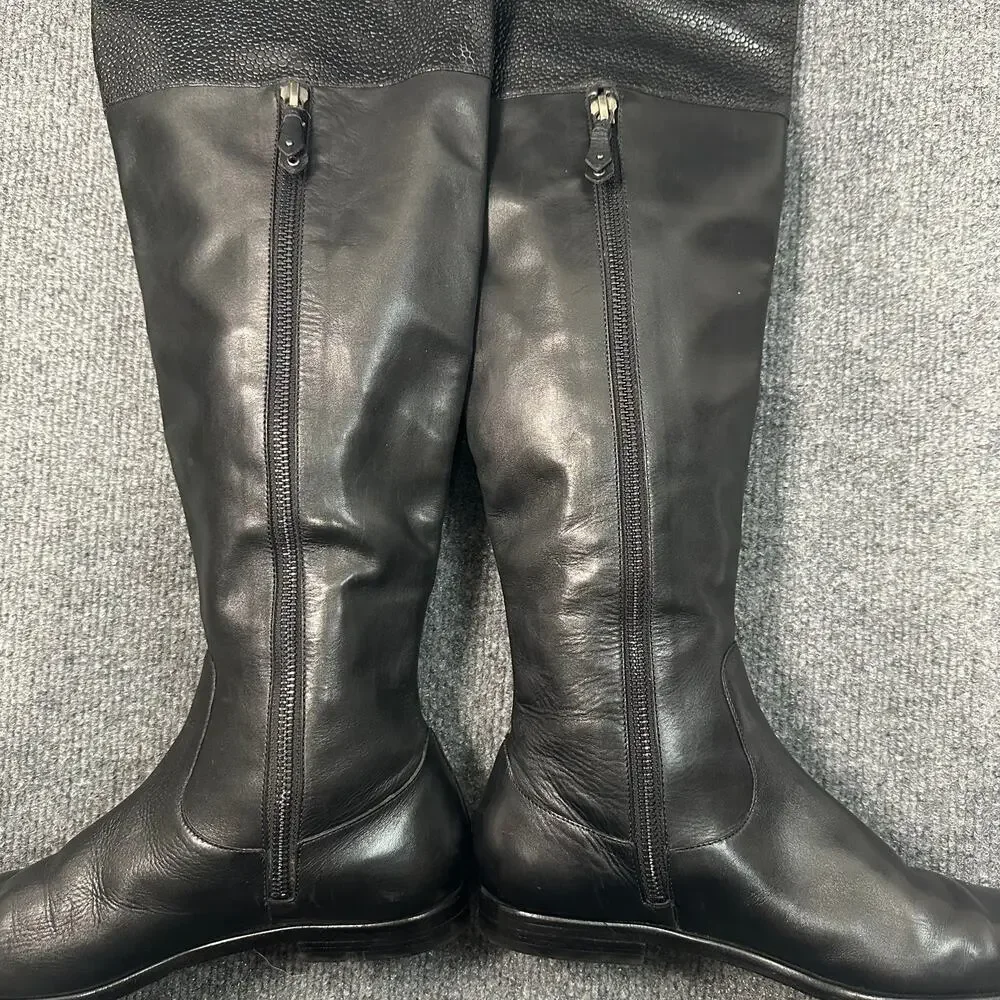 Cole Haan Women's Nke Air Oleanna Boots Pebbled Leather Tall Equestrian Flat 6.5